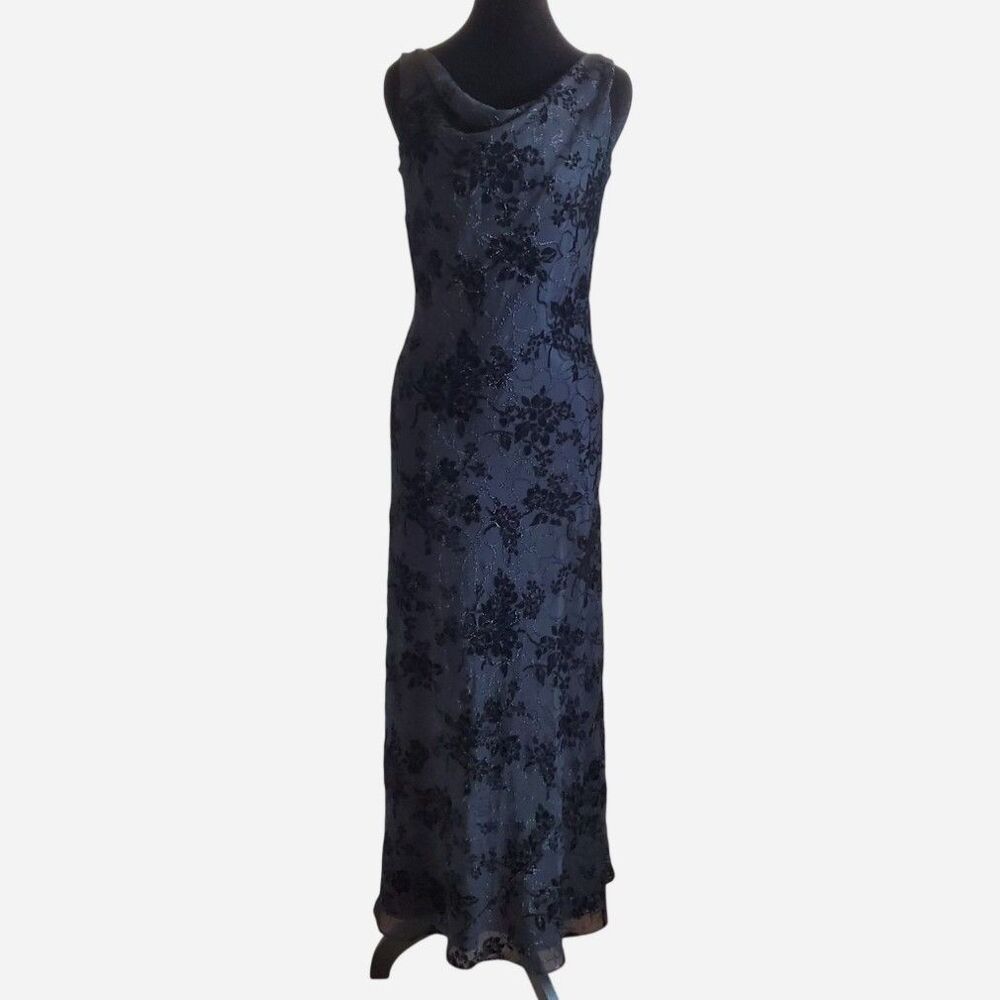 Exquis Black Floral Velvet Burnout Maxi Dress Size S 90s Y2k Whimsigoth Witchy - Picture 1 of 11